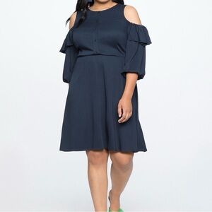 Eloquii Navy Blue Cold Shoulder Ruffle‎ Detail Size 26
